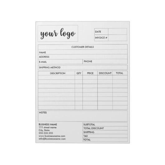 Bloc-note Facturer un reçu de formulaire de vente d'entrepri (Tourné)