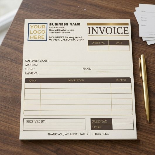 Bloc-note Factures de vente imprimables personnalisées | Log