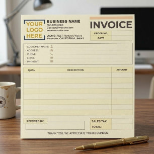 Bloc-note Factures de vente imprimables personnalisées Log