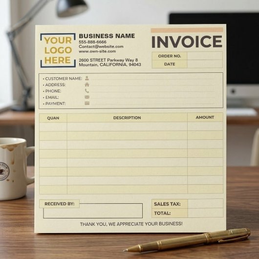 Bloc-note Factures de vente imprimables personnalisées | Log