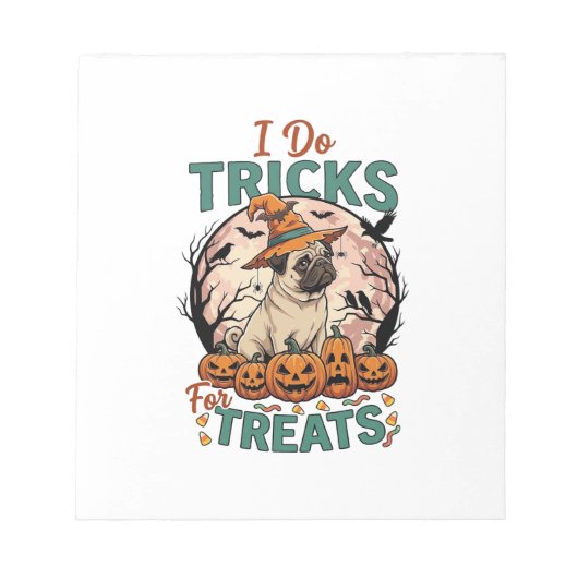 Bloc-note Faire des tours friandises Halloween Pug Sorcière (Devant)