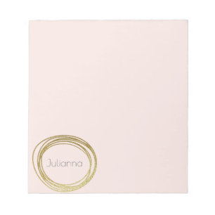 Bloc-note Faux Gold Abstrait Circle Design Blush Pink Nom