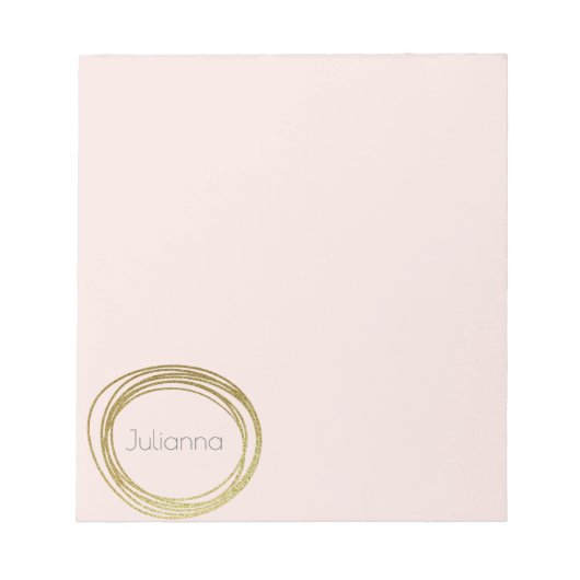 Bloc-note Faux Gold Abstrait Circle Design Blush Pink Nom (Devant)