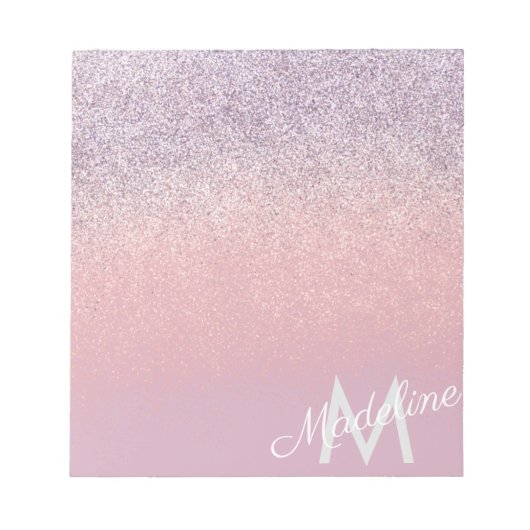 Bloc-note Faux rose et violet pailleté brillant monogrammé   (Devant)