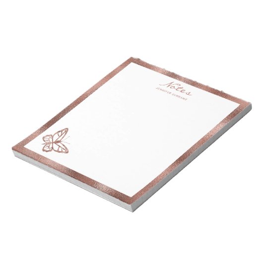 Bloc-note Faux Rose Gold Foil Butterfly & Custom Text (Tourné)