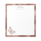 Bloc-note Faux Rose Gold Foil Butterfly & Custom Text (Devant)