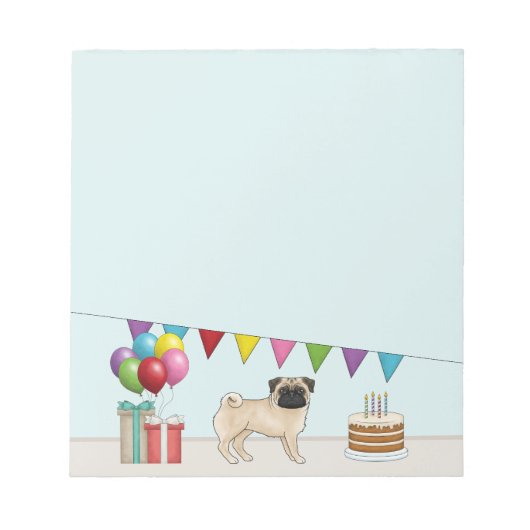 Bloc-note Fawn Pug Chiot de Dessin Animé Mignon Anniversaire (Devant)