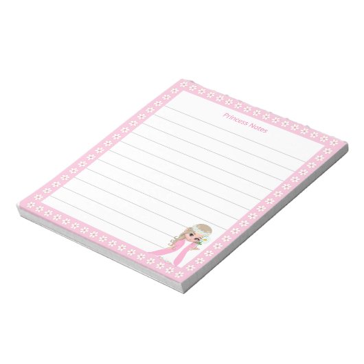 Bloc-note Fée mignonne Princesse & Fleurs blanches sur Lined (Tourné)