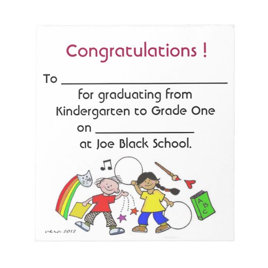 Bloc-note Félicitations ! Diplômé de la maternelle (Devant)