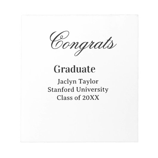 Bloc-note Félicitations diplôme nom université nom promotion (Devant)