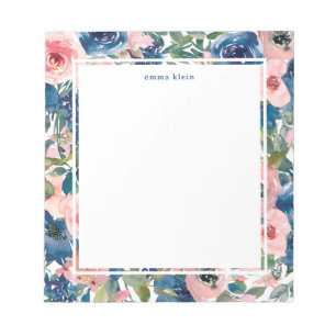 Bloc-note Feminine Blush Rose Marine bleu motif floral