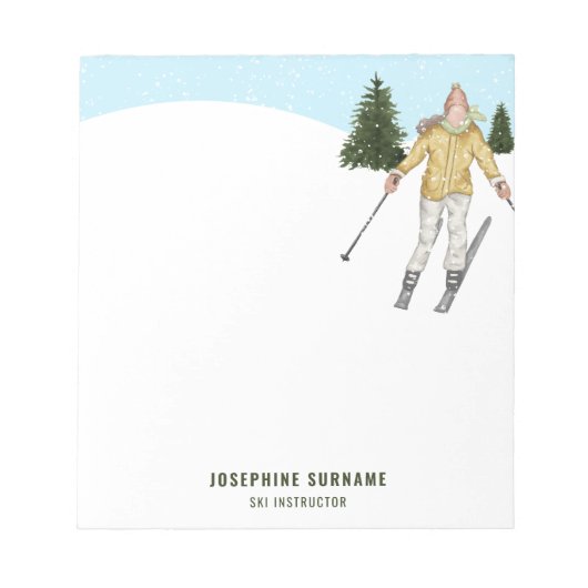 Bloc-note Femme de ski d'hiver Aquarelle Monitrice de ski (Devant)