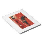 Bloc-note Femme en robe rouge fleurie & cheval noir (Incliné)