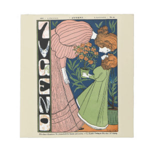 Bloc-note Femme et Fille Art Nouveau Vintage Robe Verte