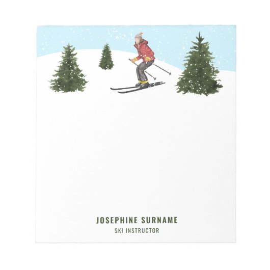 Bloc-note Femme skieuse à l'aquarelle instructrice de ski en (Devant)