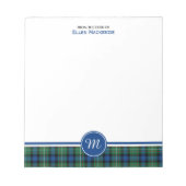 Bloc-note Ferguson Clan vert et bleu Tartan Monogramme (Devant)