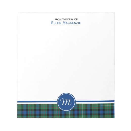 Bloc-note Ferguson Clan vert et bleu Tartan Monogramme (Devant)