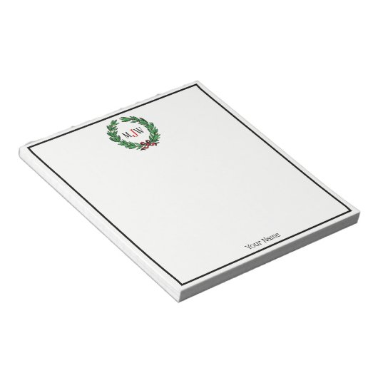 Bloc-note Festif Noël Noël Noël Holly Wreath Monogramme (Incliné)