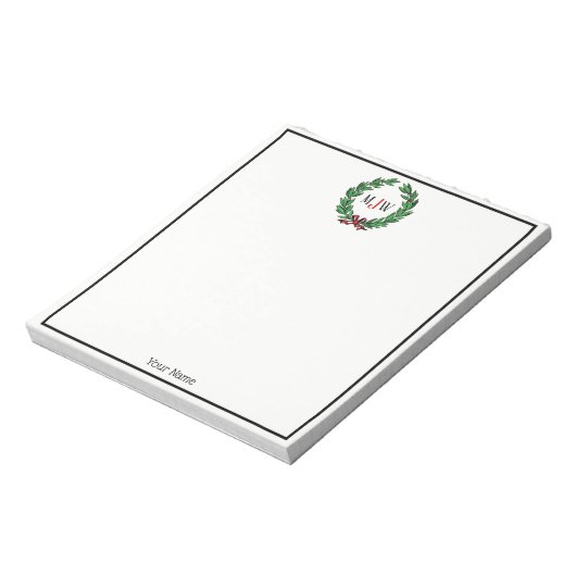 Bloc-note Festif Noël Noël Noël Holly Wreath Monogramme (Tourné)