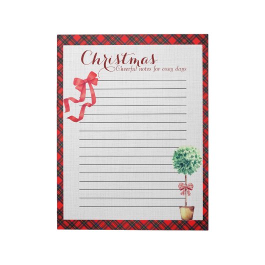 Bloc-note Festive Botanical Rustic Christmas Plaid Red Bow (Tourné)