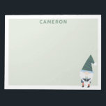 Bloc-note Festive Gnome Cartoon Vert Personnalisé<br><div class="desc">Ce bloc-notes mignon présente une illustration en bleu et en vert d'un gnome fantaisiste. Personnalisez-le avec votre nom. Super idée cadeau.</div>