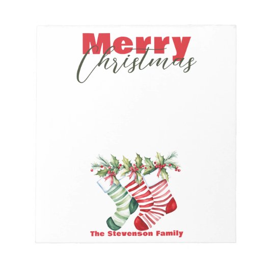 Bloc-note Festive Noël rayé bas avec verdure (Devant)