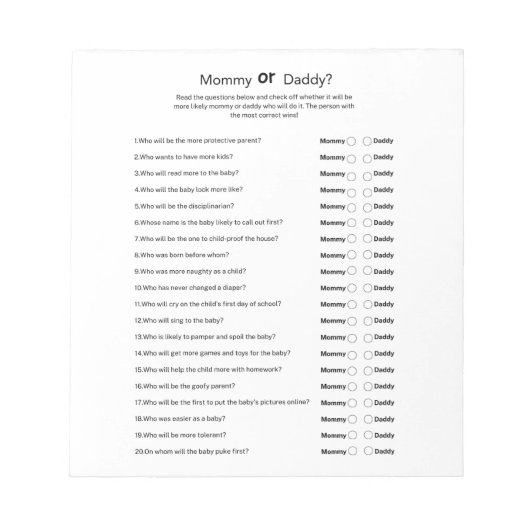 Bloc-note Fête de Bébé Unisexe Maman ou Papa Universel (Devant)