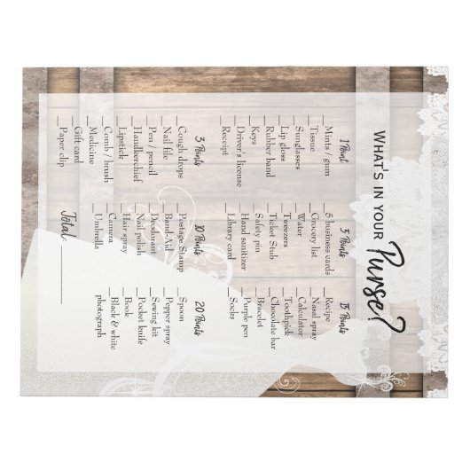 Bloc-note Fête des mariées en bois rustique & jeu de dentell (Devant)