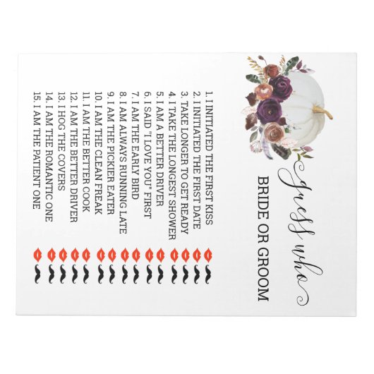 Bloc-note Fête des mariées Jeu Devinez Qui Citrouille Automn (Devant)