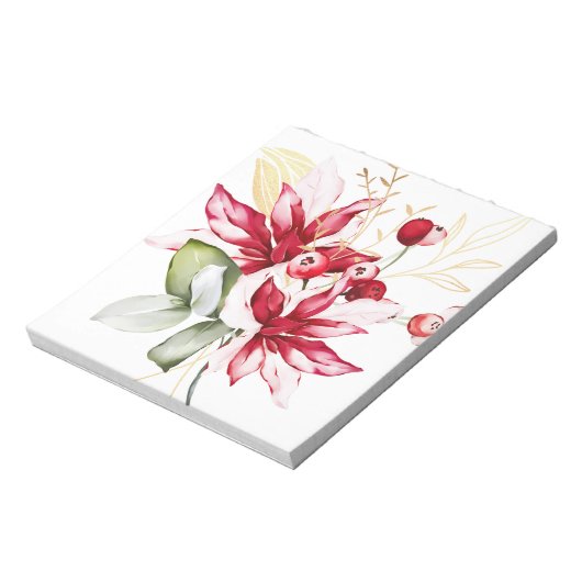 Bloc-note Fête d'hiver poinsettia aquarelle fleurs (Tourné)