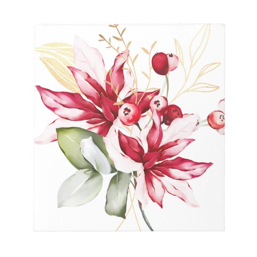 Bloc-note Fête d'hiver poinsettia aquarelle fleurs (Devant)