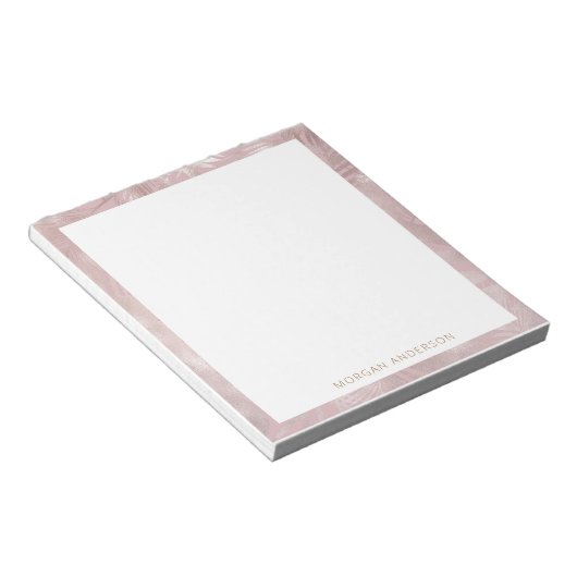Bloc-note feuillage tropical rose or faux feuil monogramme (Incliné)