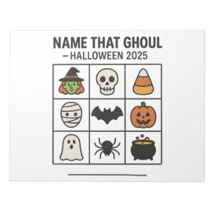 Bloc-note Feuille de Bingo Jeu Halloween 2025 Nommez ce Goul