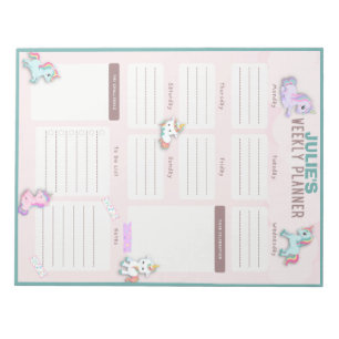 Bloc-note Feuille de planificateur hebdomadaire Unicorn