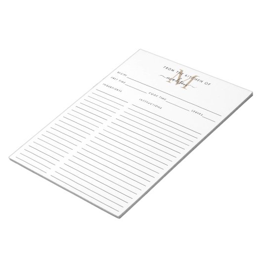 Bloc-note Feuille de recette de la cuisine de Monogramme d'o (Incliné)
