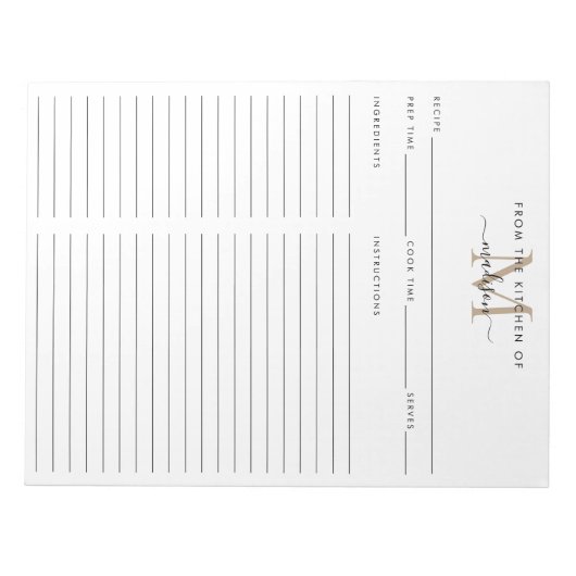 Bloc-note Feuille de recette de la cuisine de Monogramme d'o (Devant)