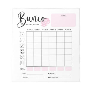 Bloc-note Feuille de score Bunco