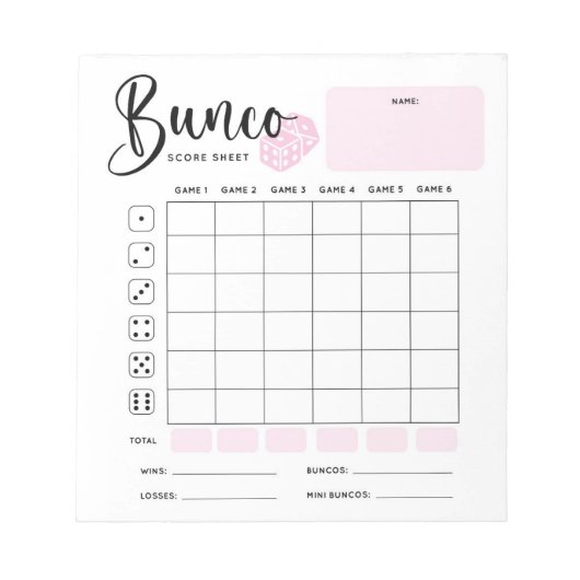 Bloc-note Feuille de score Bunco (Devant)