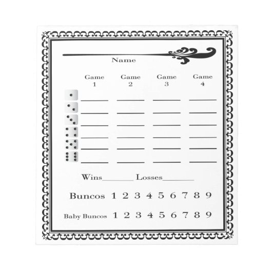 Bloc-note Feuille de score élégante de Bunco (Devant)