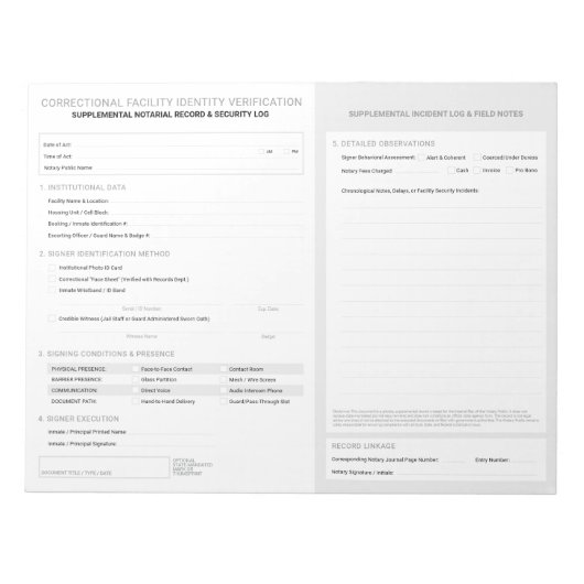 Bloc-note Feuille de vérification d'identité correctionnelle (Devant)