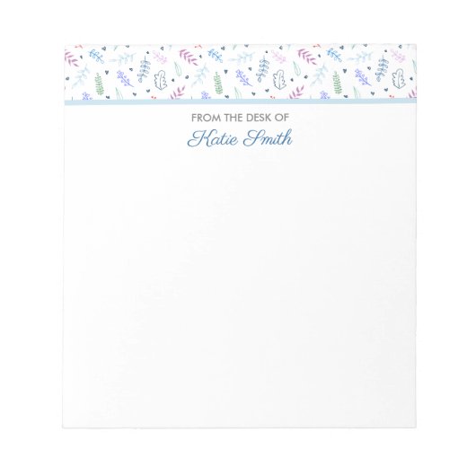 Bloc-note Feuilles bleu et lavande avec Motif de coeur (Devant)