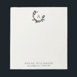 Bloc-note Feuilles botaniques Neutre ivoire Monogramme initi<br><div class="desc">Une couronne de croissant dessinée à la main de feuilles et de lauriers entoure votre monogramme ou initiale. Cliquez sur le bouton personnaliser pour modifier la couleur de l'arrière - plan ou ajouter du texte.</div>
