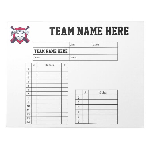 Bloc-note Feuilles d'alignement de baseball (Devant)