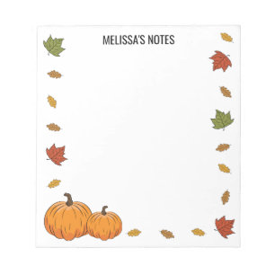 Bloc-note Feuilles d'automne et citrouilles orange avec text