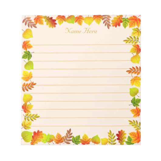 Bloc-note Feuilles d'automne sur ligné beige clair (Devant)
