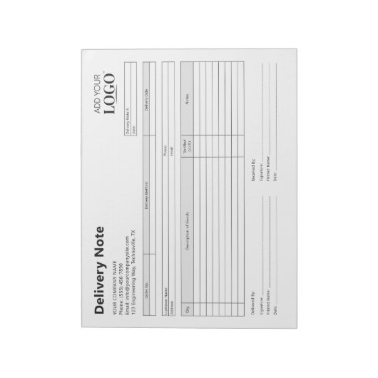 Bloc-note Feuilles de Modèle de notes de livraison modifiabl (Tourné)