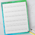 Bloc-note Feuilles de pratique d'écriture manuscrite Vert Bl<br><div class="desc">Étudiants et adultes peuvent pratiquer à la fois l'écriture imprimée et cursive avec ce grand format de papier avec un arrière - plan coloré vert, turquoise et bleu aquarelle. Chaque page comprend 6 lignes pour l'écriture, avec une ligne descendante d'extendeur pour la pratique de toutes les lettres de coque inférieur...</div>