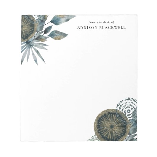 Bloc-note Feuilles D'Or Bleu Géométrique Turquoise Du Bureau (Devant)