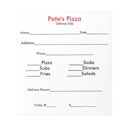 Bloc-note Feuillets de commande "Concevez-vous-même" (Devant)