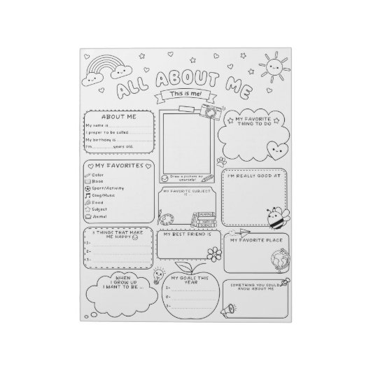 Bloc-note Fiche d'activité Tout sur moi pour les enfants de (Tourné)